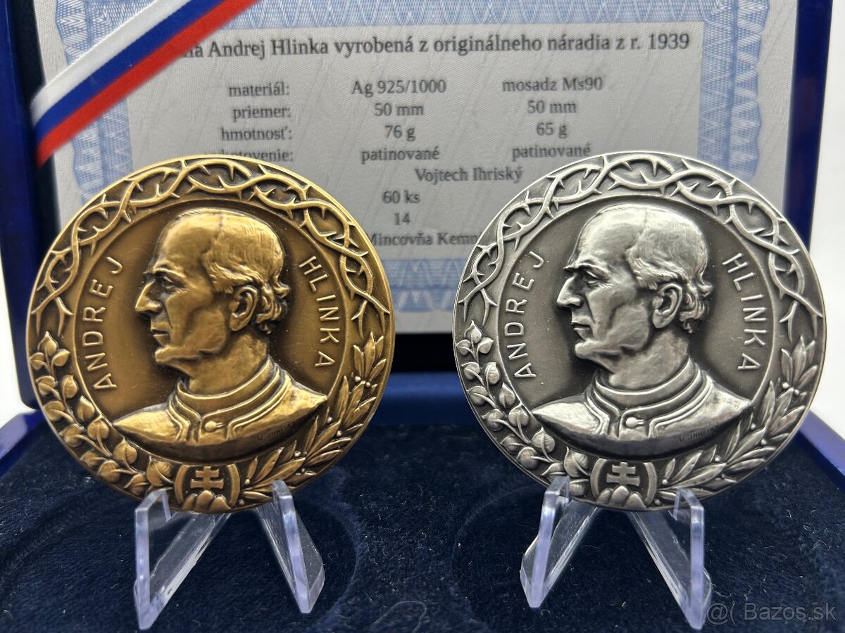 Slovenský štát - Andrej Hlinka medaila 50 mm sada Ihriský Ag
