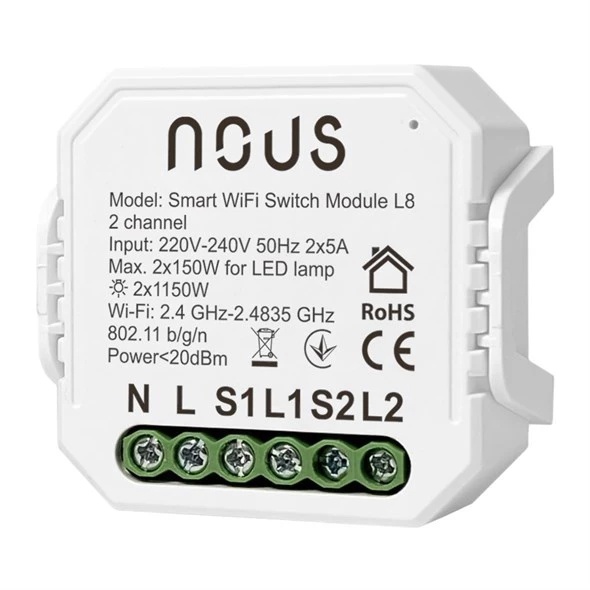 Smart ovládač osvetlenia NOUS L8 2-kanálový WiFi Tuya