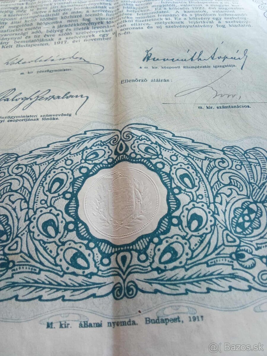 Vojnova pôžička na štátne dlhopisy 100 korún november 1917