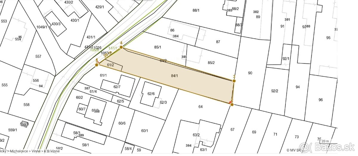 Stavebny pozemok v strede obce Vinné 1343m2