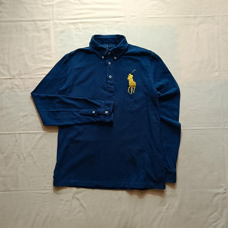 Vintage y2k Ralph Lauren modrá polokošeľa s dlhým rukávom M