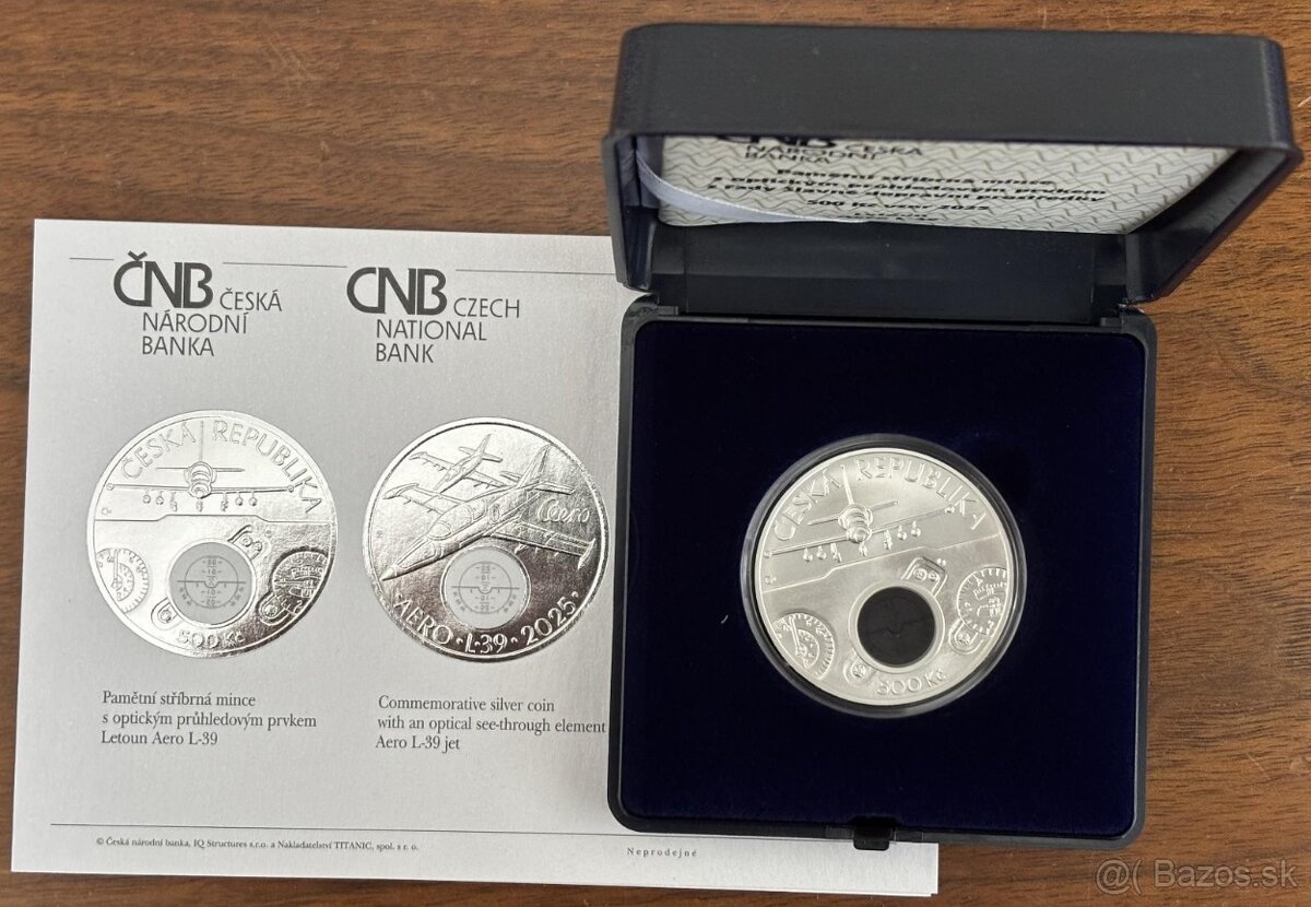 Stříbrná mince ČNB 500 Kč letoun AERO L-39 Albatros, BK