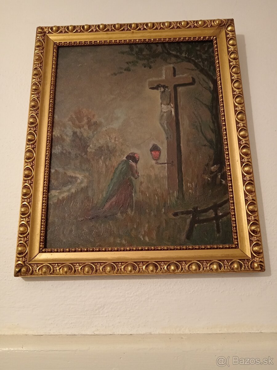 Obraz, maľovaný, rám, starožitnosti,