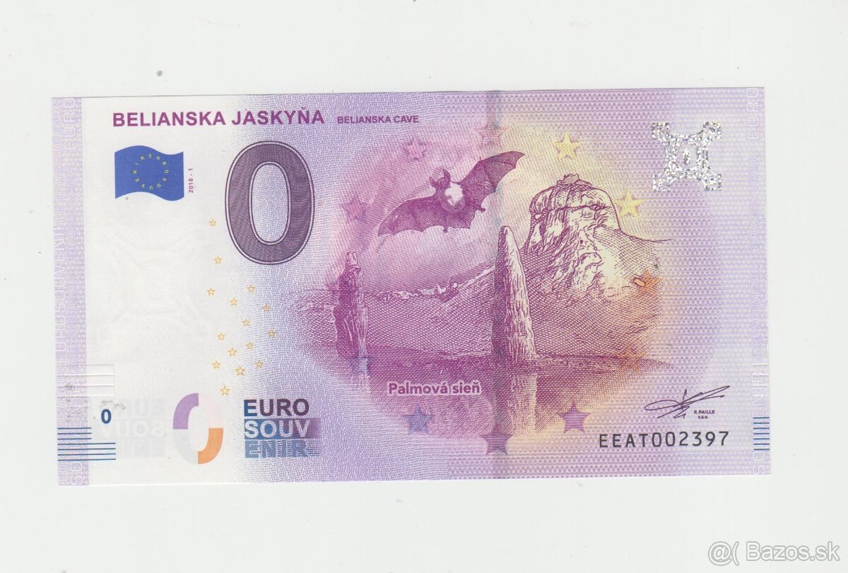 0 Euro bankovka Belanská jaskyňa