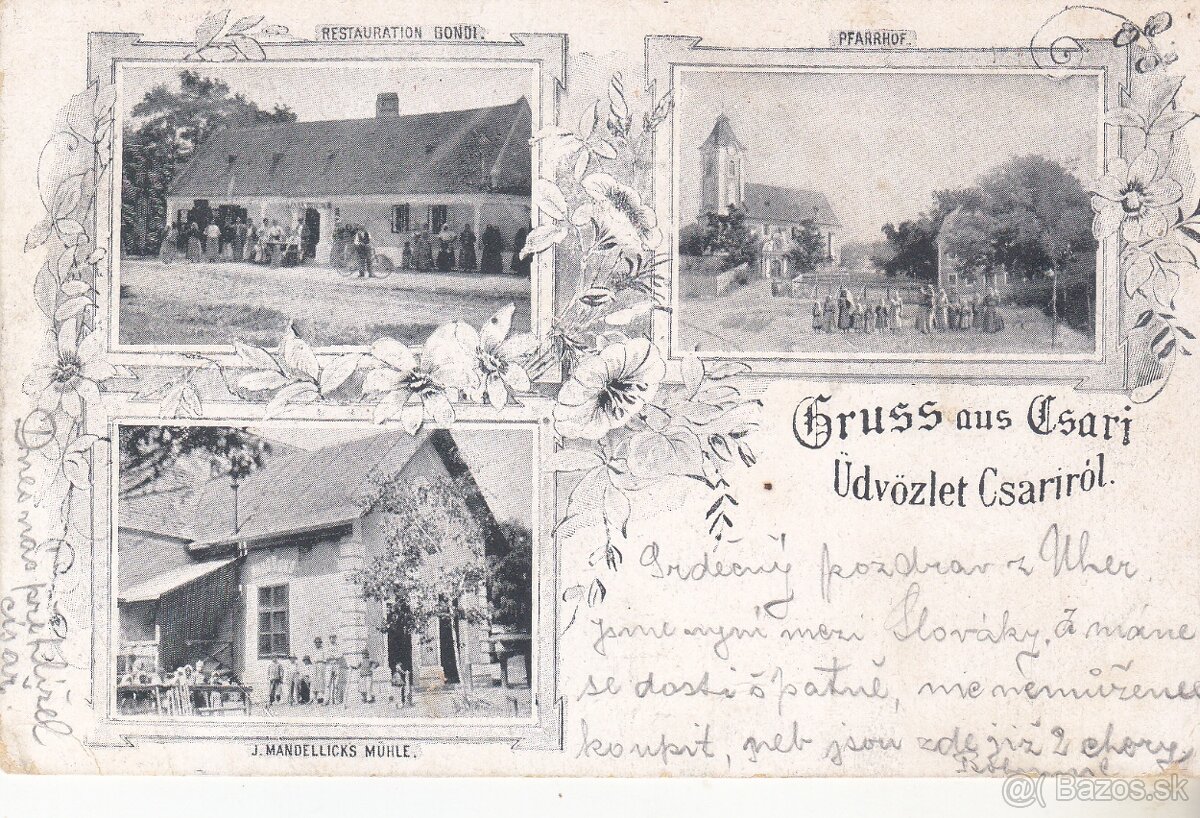 Predám delenú pohľadnicu Csári (Čáry) 1915