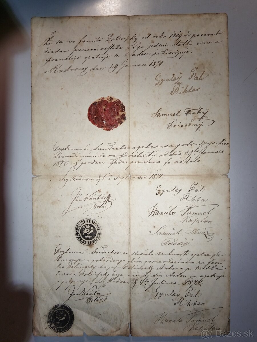 Staré dokumenty 1869