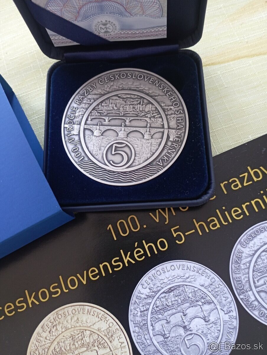 Predám strieb.med. 100.výr. ražby Českoslov. 5-hal z r.1924