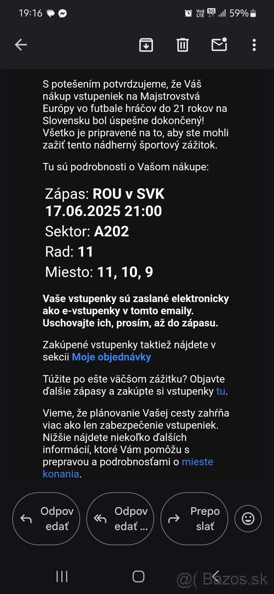 3 lístky Slovensko:Rumunsko u21
