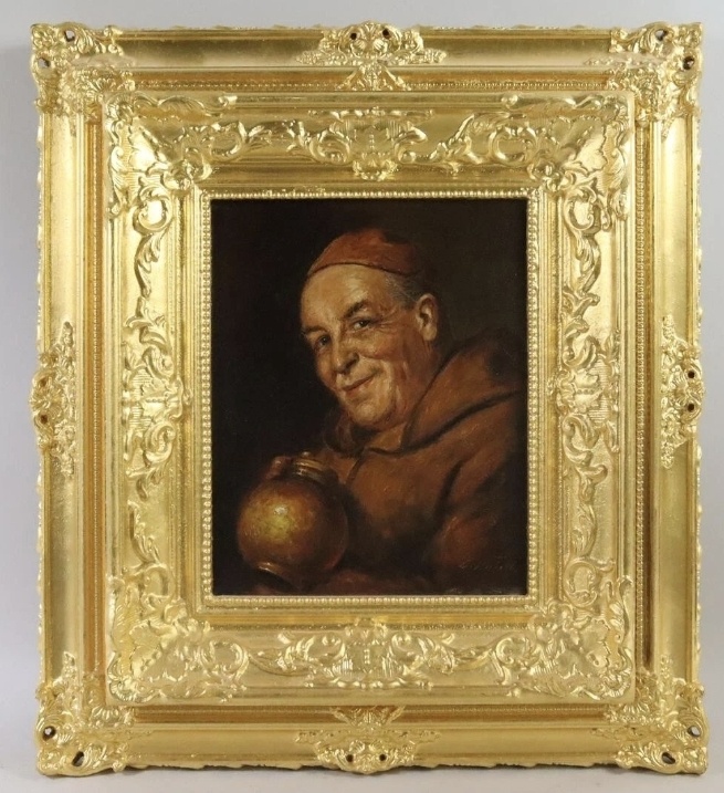 Predám starú olejomalbu na plátne Mních rozmer 55cm x 49cm p