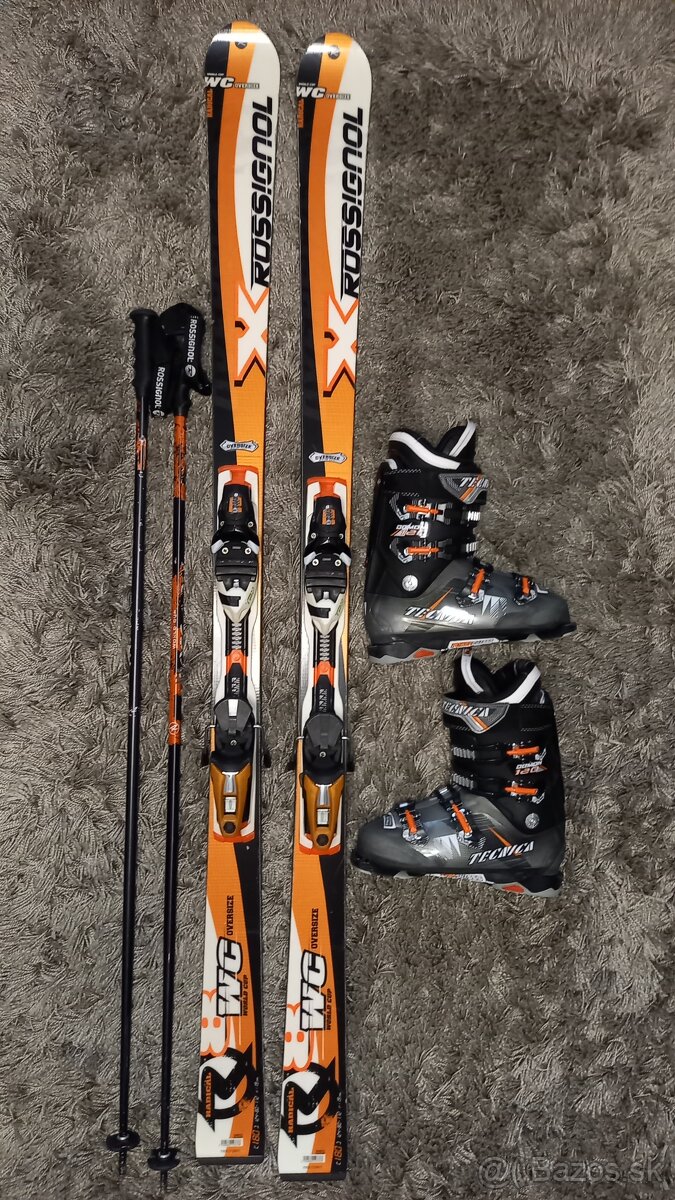 Lyže Rossignol 180 cm, lyžiarky Tecnica 28,5, palice 135 cm