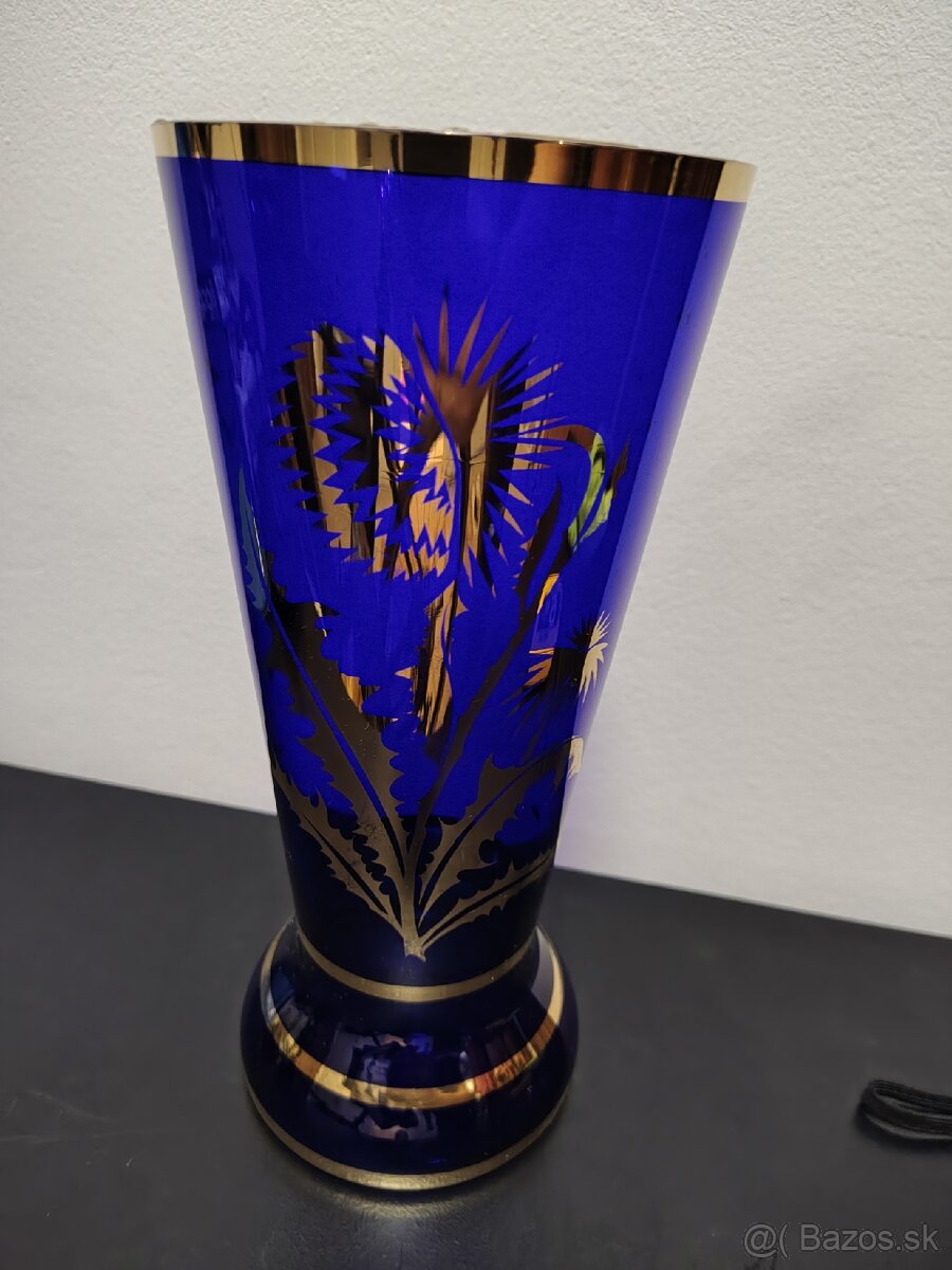 Váza sklo farebné+zlatá potlač
