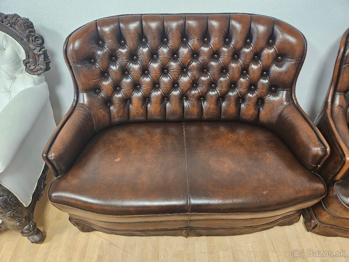 CHESTERFIELD ŠTÝL SEDAČKA,DVOJFAREBNÁ KOŽENÁ 2+1+1