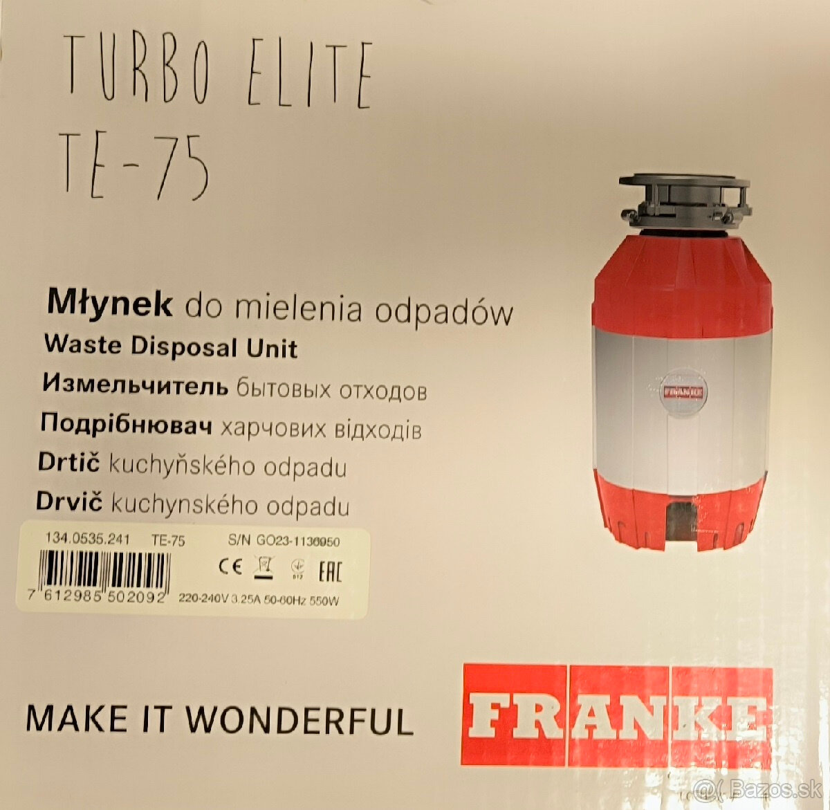 Drvic - drtic odpadu Franke Turbo Elite TE-75 | 134.0535.241