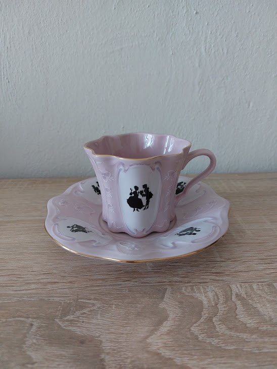 Ruzovy porcelan H&C - salka s podsalkou