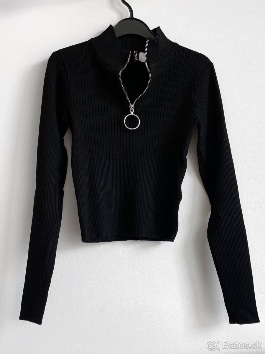 H&M Čierny crop rolák so zipsom XS 34