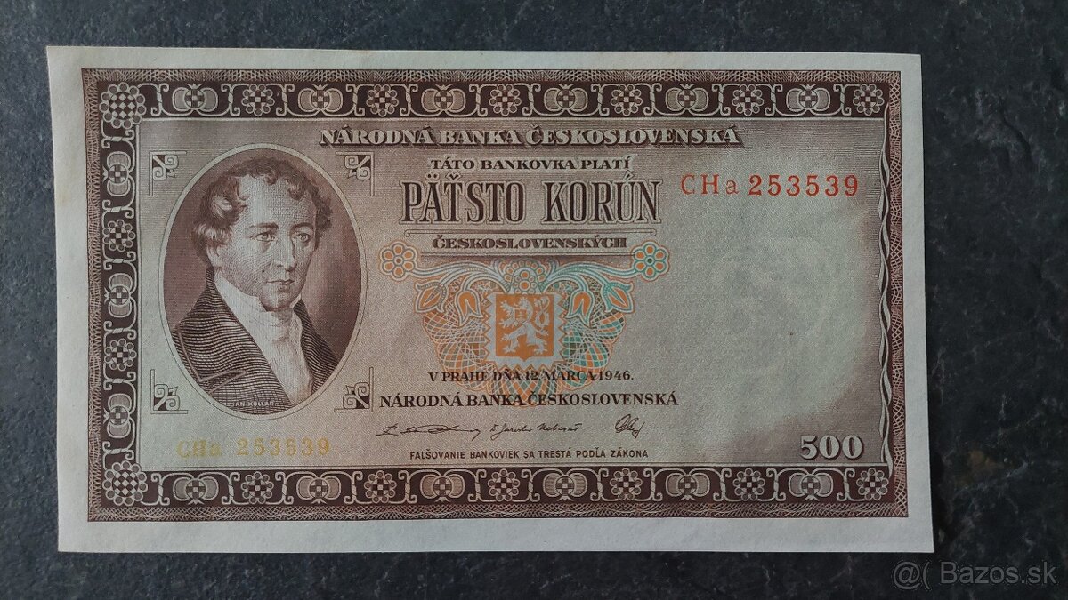 500 Kč 1946, stav N (UNC)