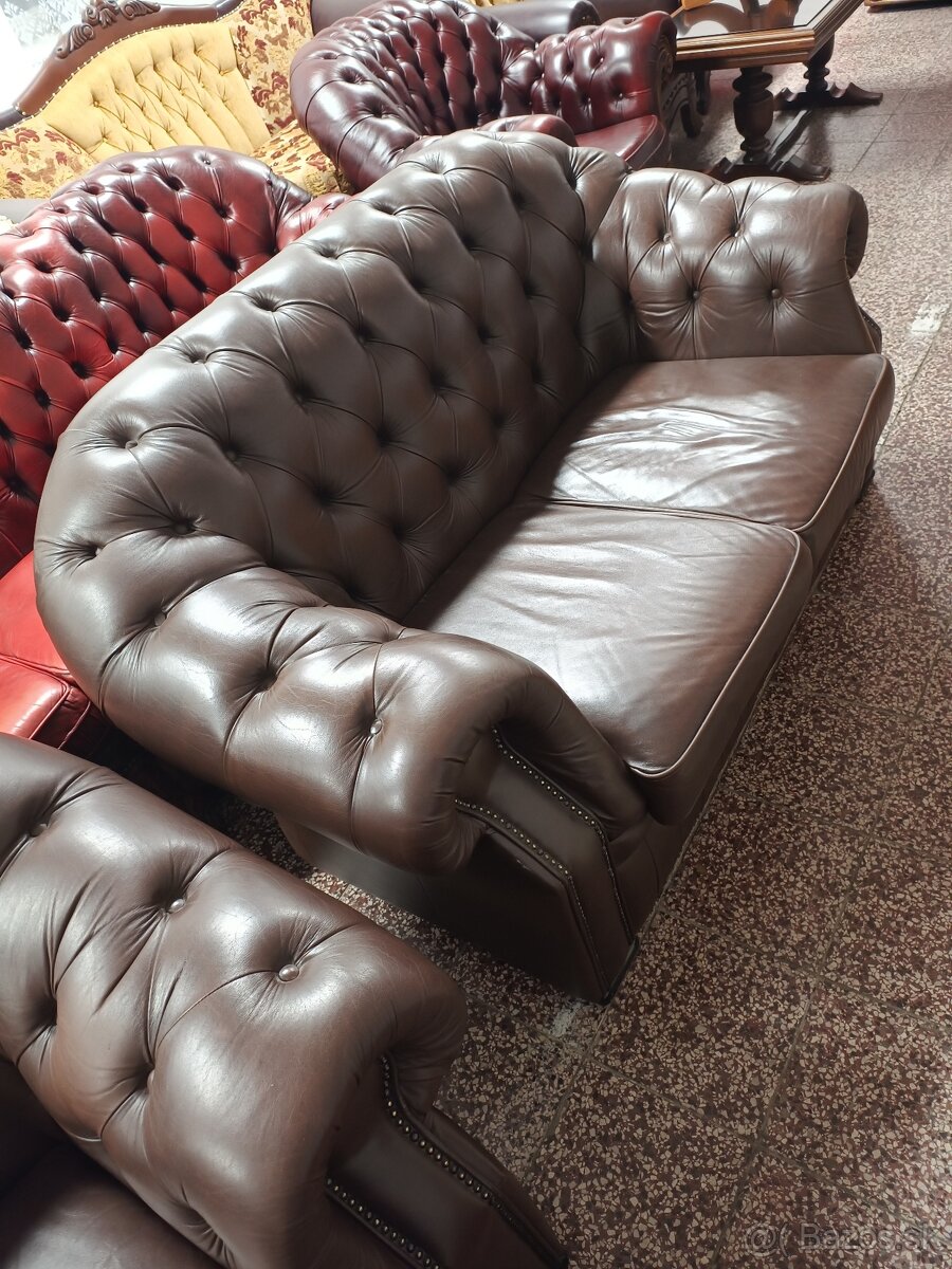 CHESTERFIELD ŠTÝL,KOŽENÁ SEDAČKA 3+2+1,tmavohnedá