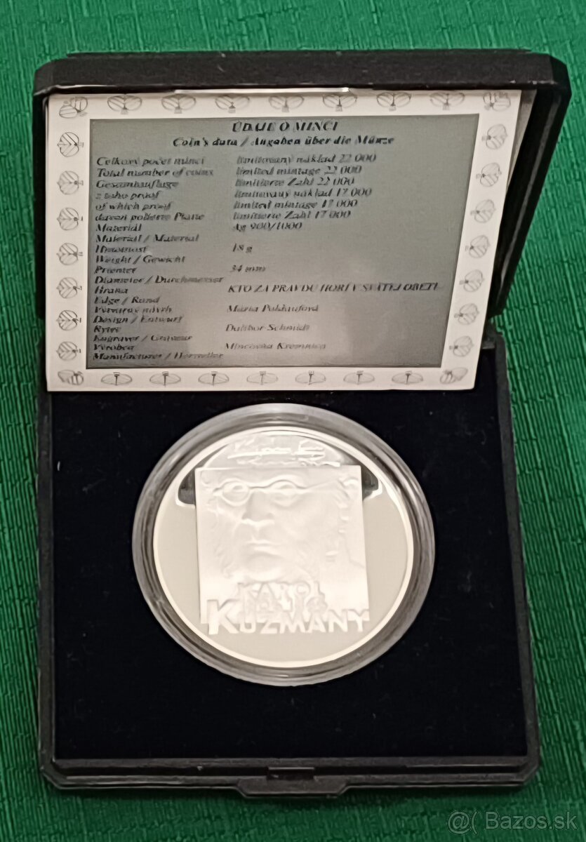 Strieborná pamätná minca 200Sk, 2006, Karol Kuzmány, proof