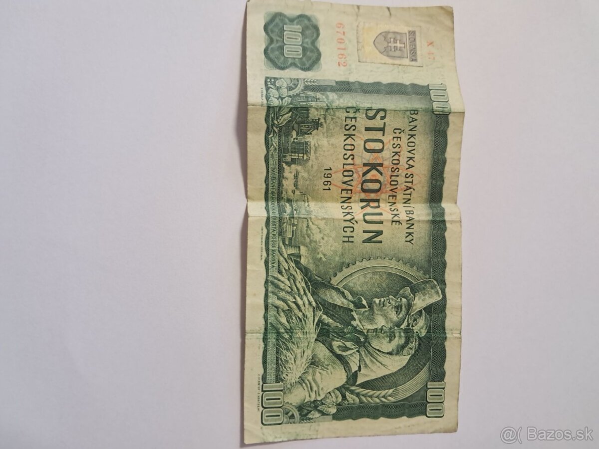 Zberateľská rarita bankovka 100 Kčs s 50 korunovým kolkom