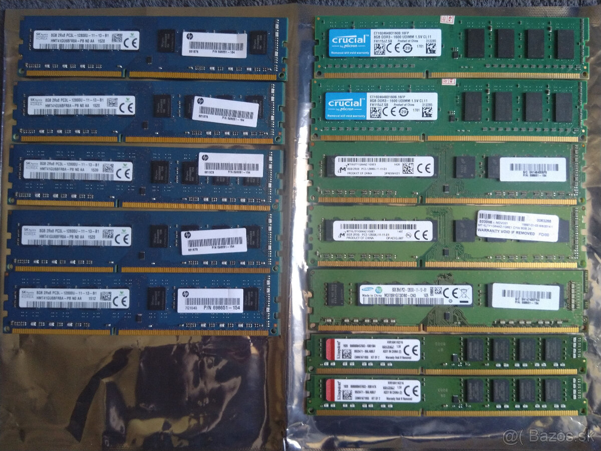 Predám pamäte 8GB DDR3 a DDR3L 1600 pre PC.