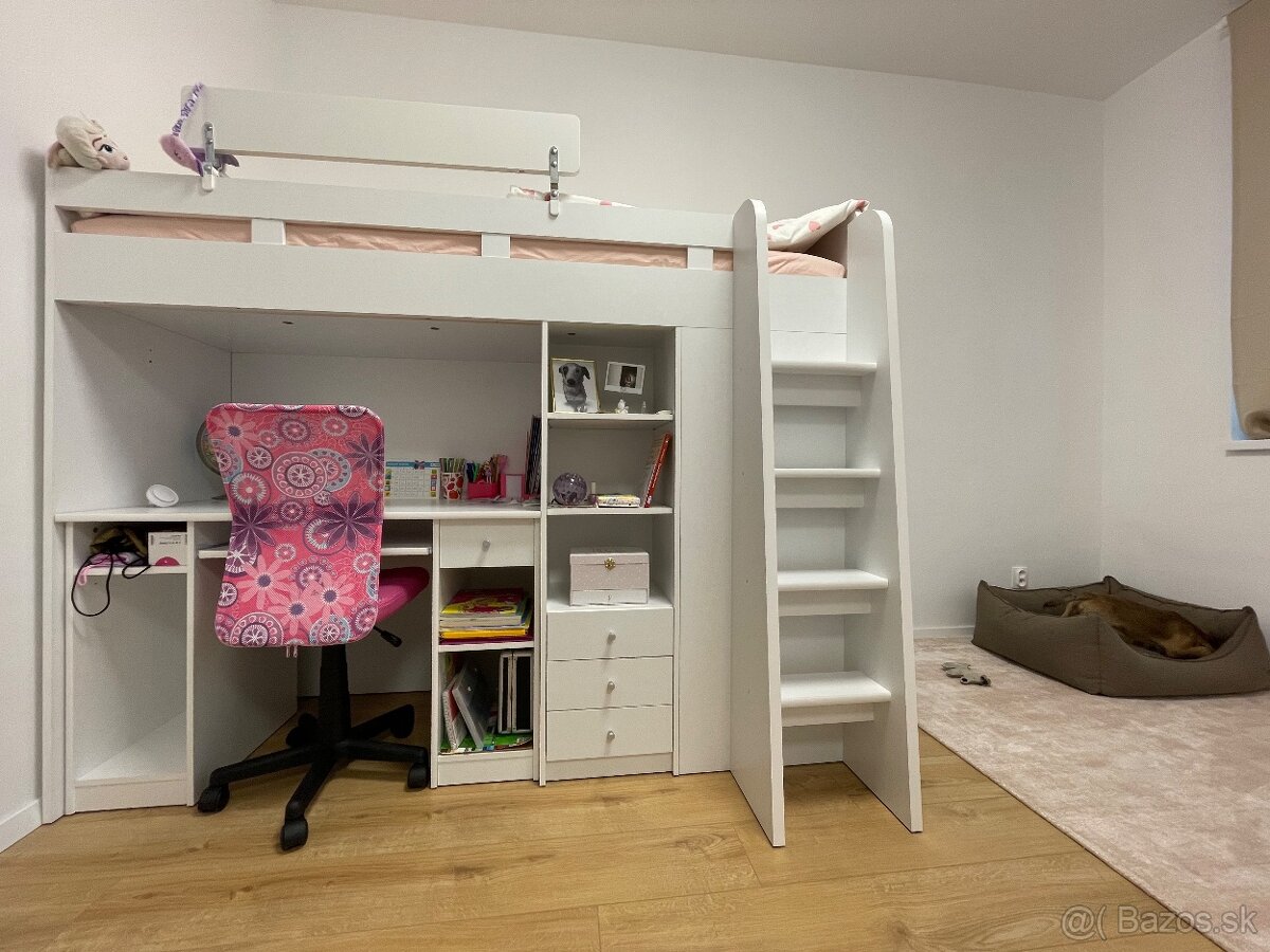 Poschodová posteľ s úložným priestorom a písacím stolom