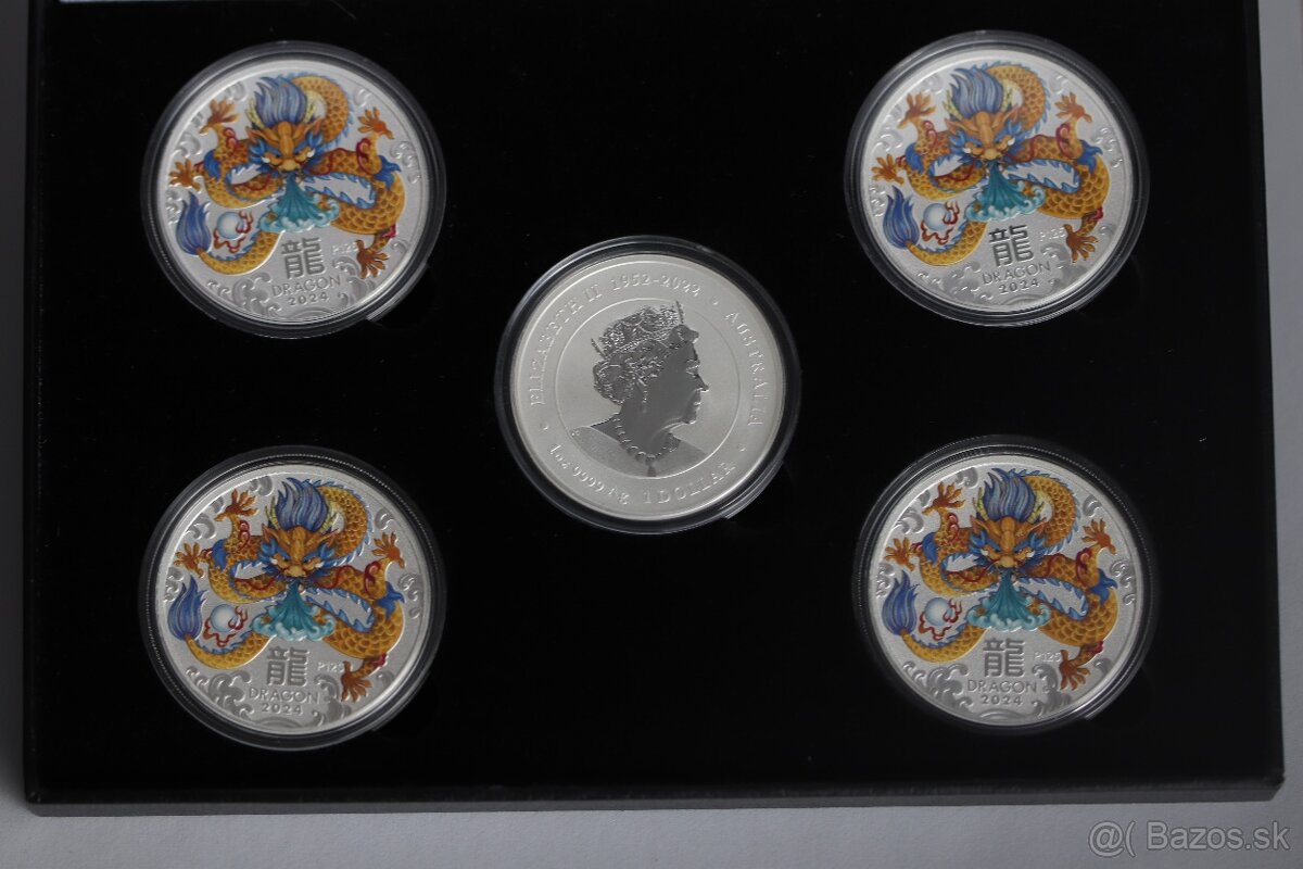 Lunárna séria III 5x 1OZ AG999 rok draka colour 2024 v etui