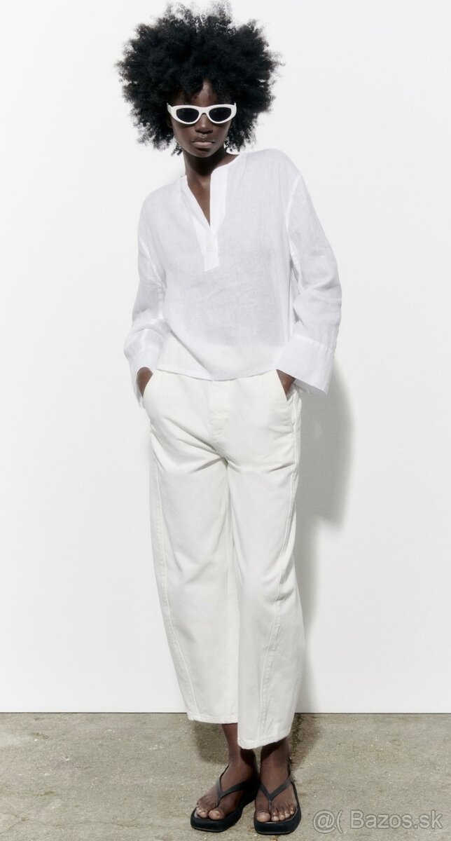 Zara biela lanová blúzka košeľa