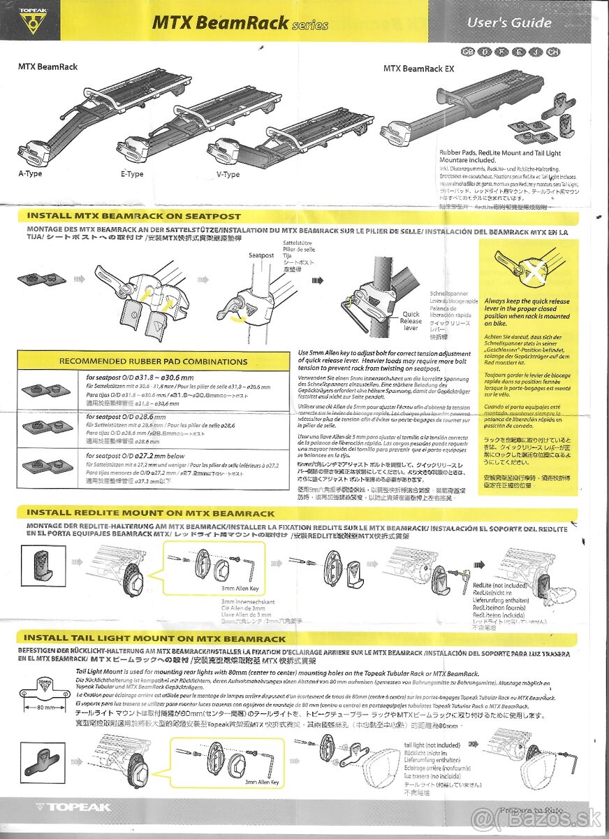 Predám nosič TOPEAK MTX BeamRack EX