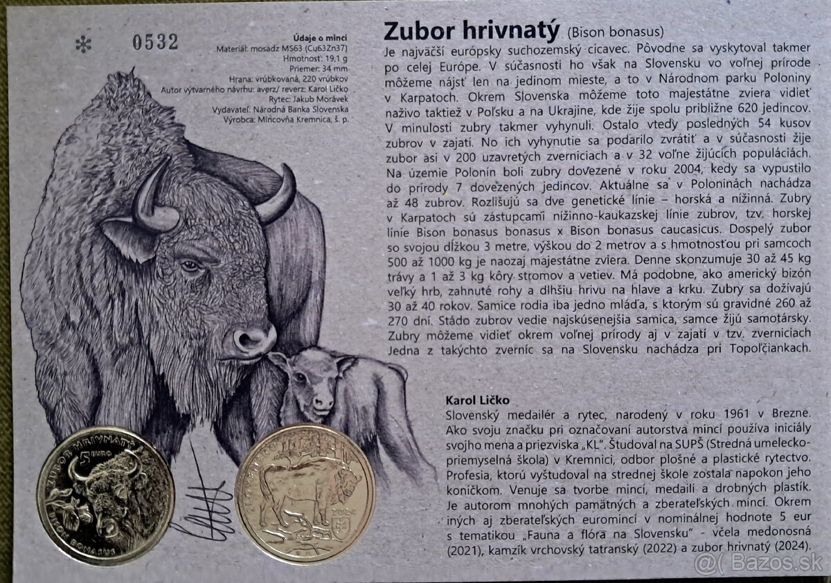 Autorská karta 5€/2024  Zubor hrivnatý