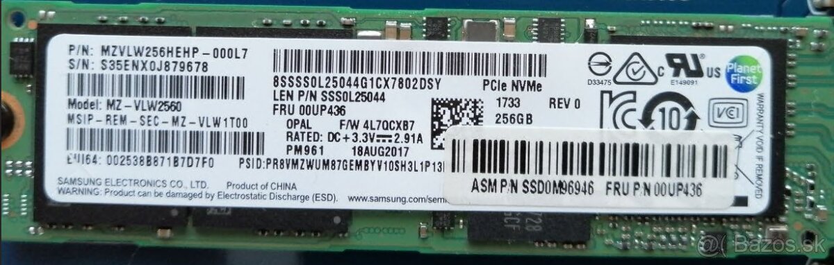 SSD NVMe M.2 2280 disk Samsung PM961, 256GB