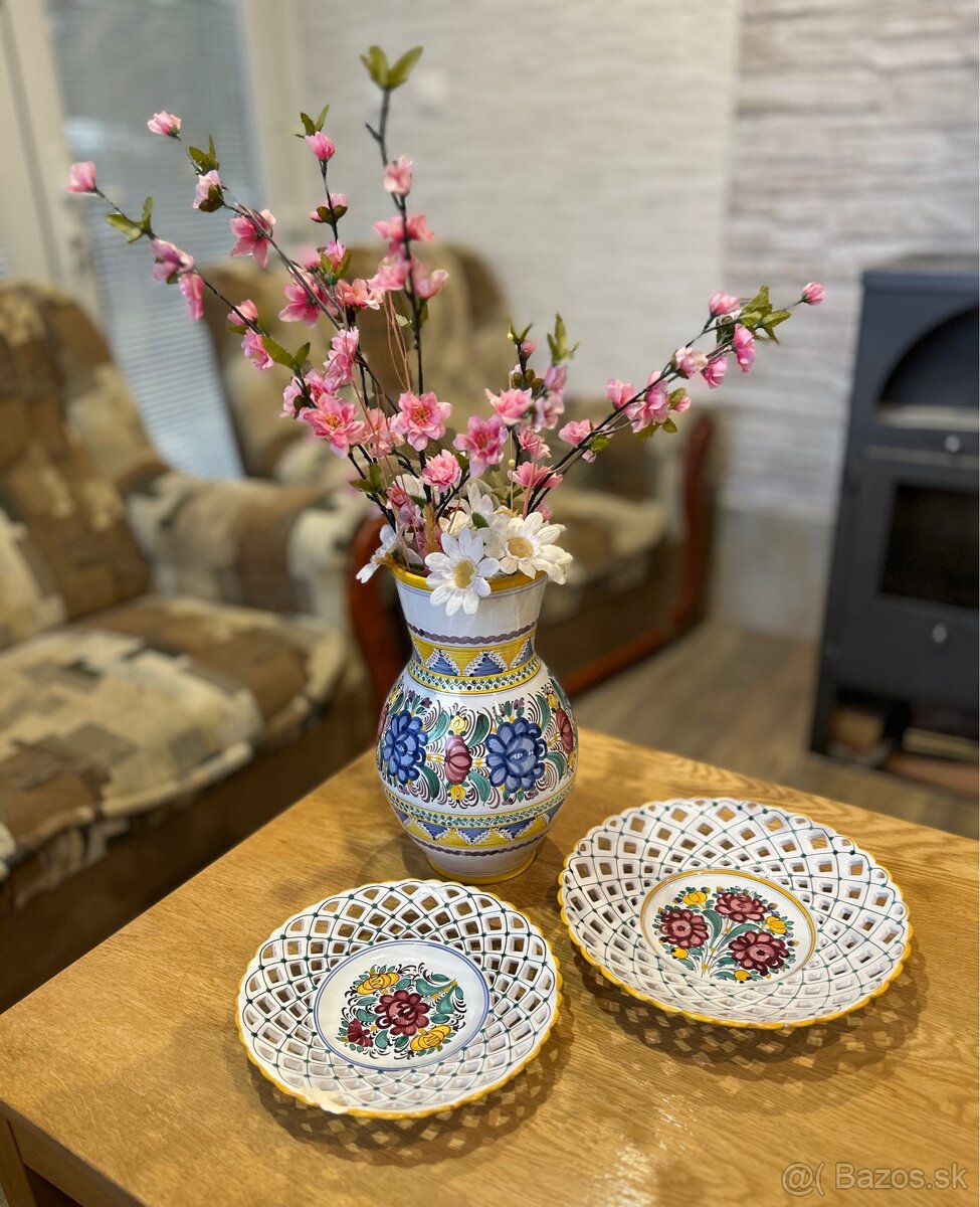 Modranská keramika set (váza + taniere)