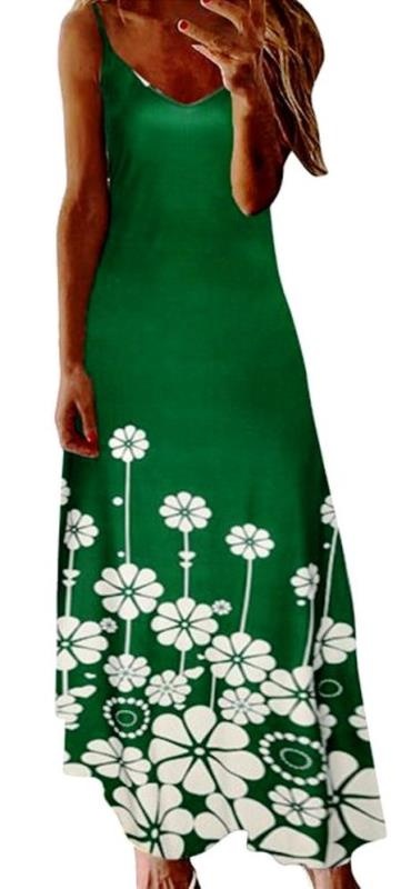 Zelené maxi šaty s bielymi kvetmi, v. M/L/XL