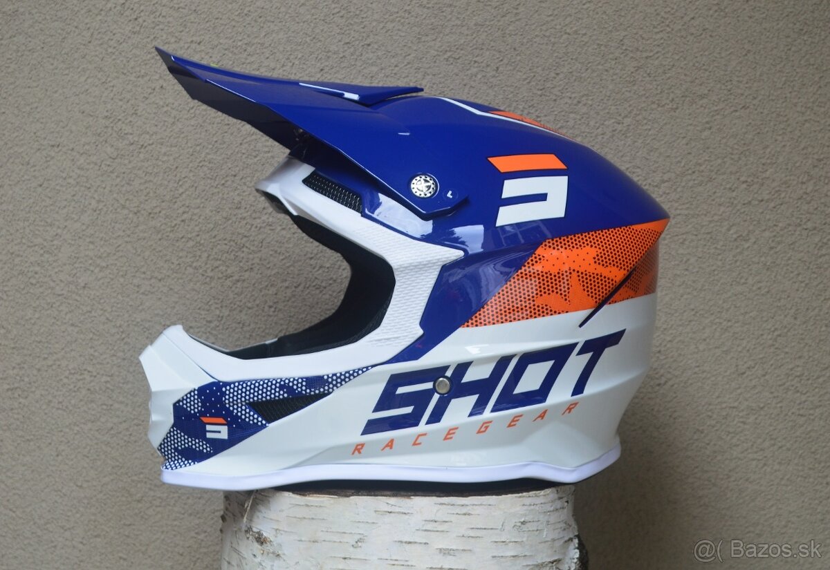 SHOT prilba helma okuliare modro oranžová mx atv
