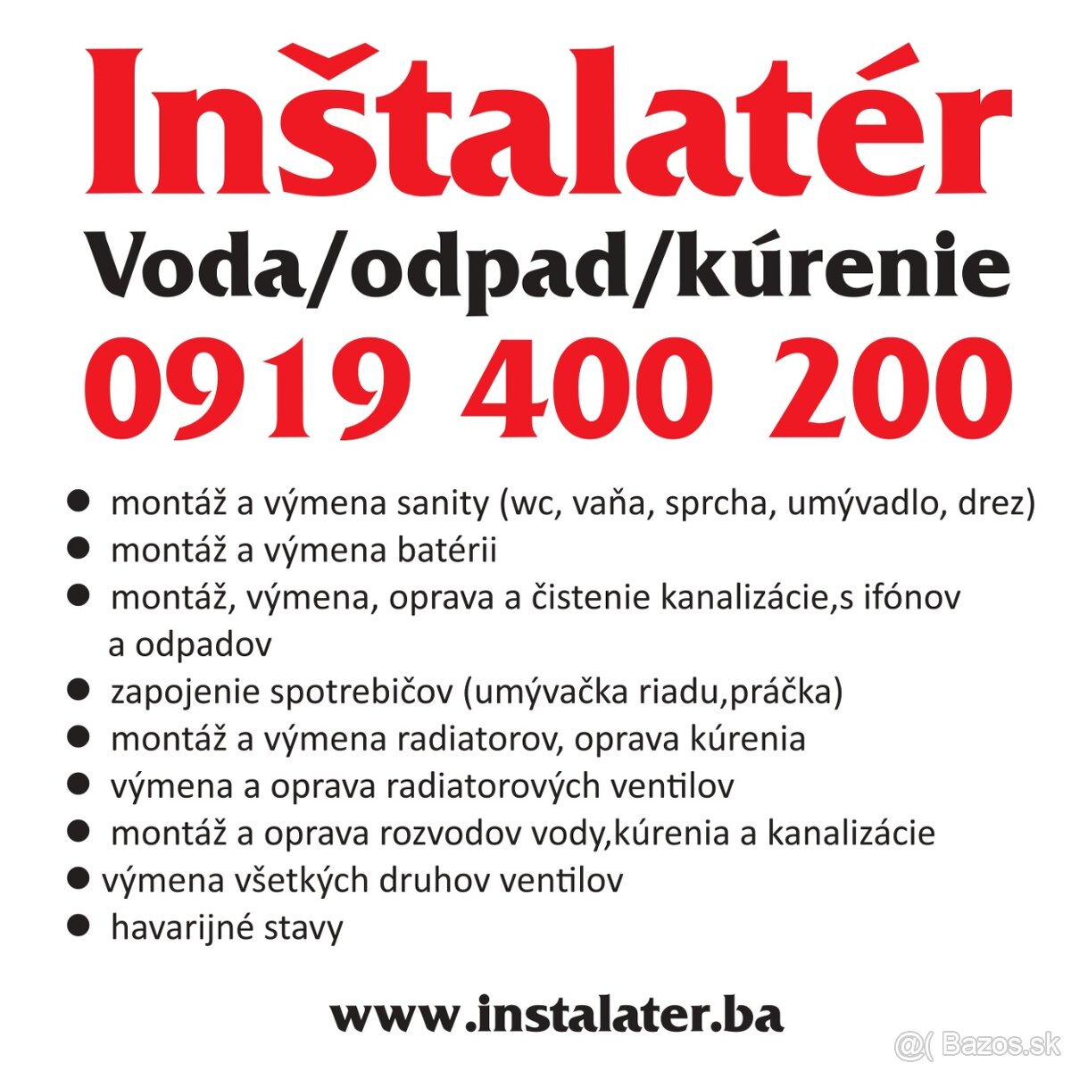 Inštalatérske práce Bratislava