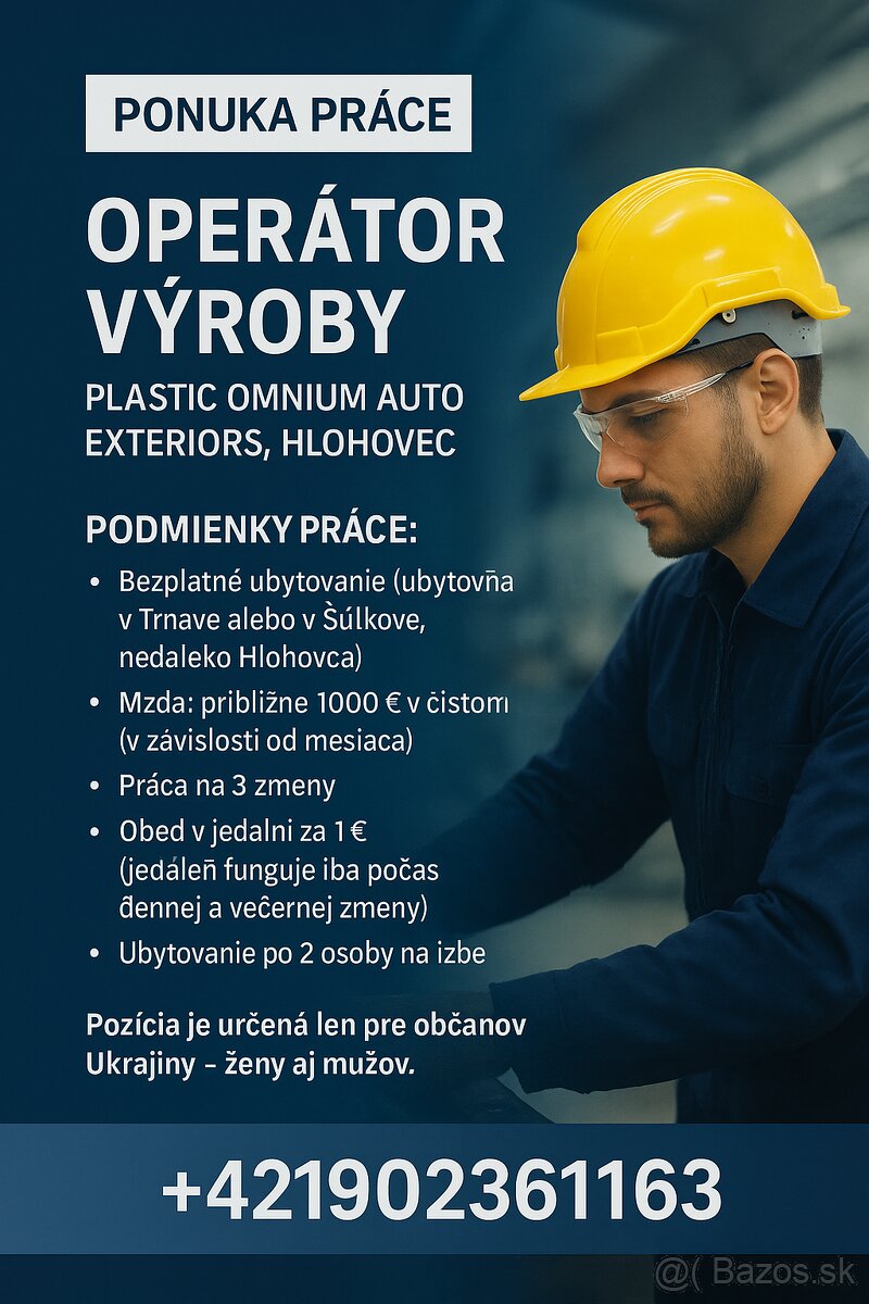 Operátor výroby v Hlohovci / Оператор виробництва в Глогов