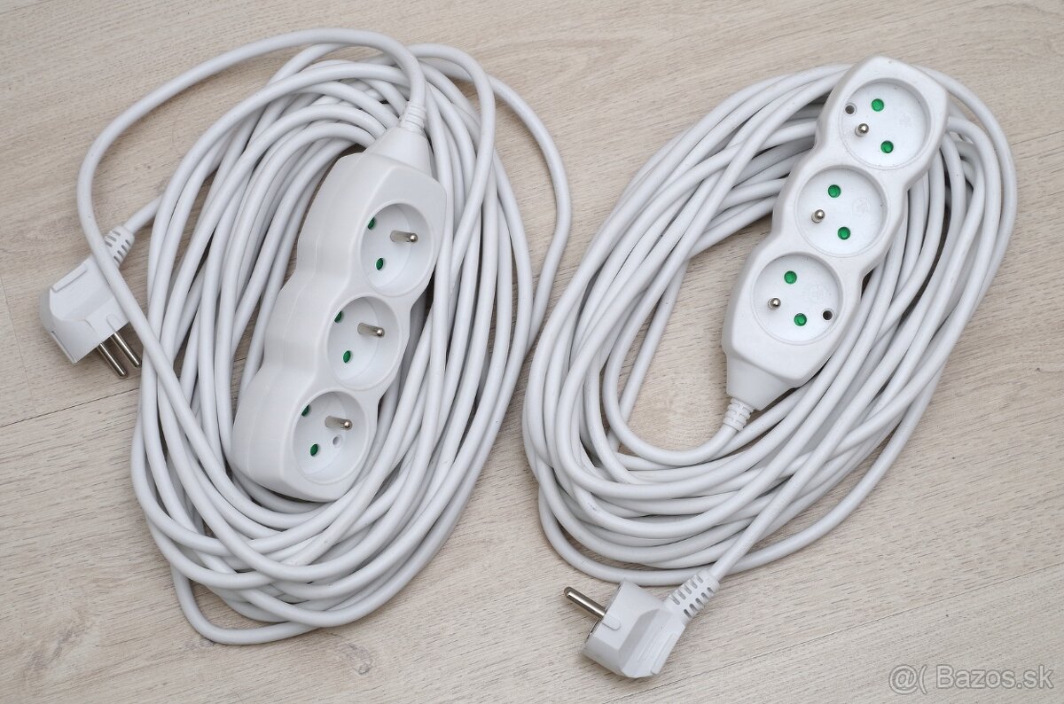 2 kusy EMOS Predlžovací 10 m kábel biely, 3 zásuvky