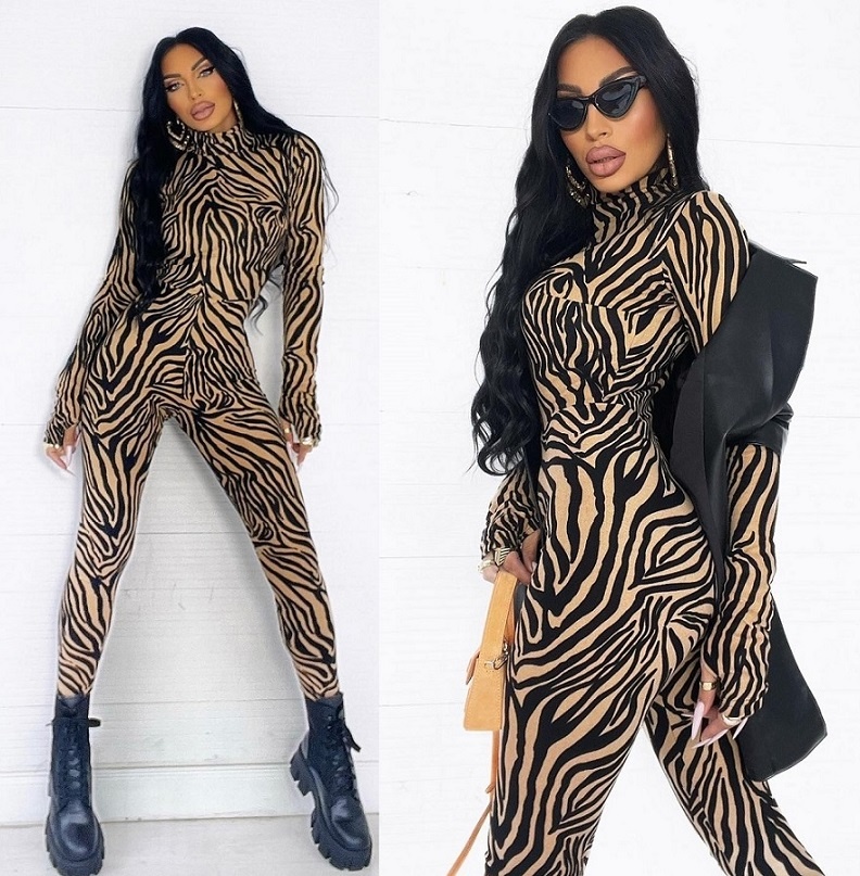 Dlhy damsky hnedy vzorovany overal s dlhym rukavom NOVY