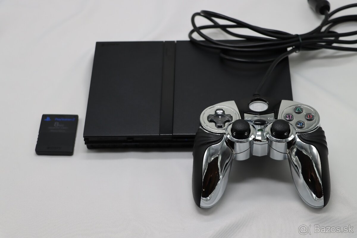 PS2 slim SCPH-75004 – konzola + ovládač + pamäťovka + káble