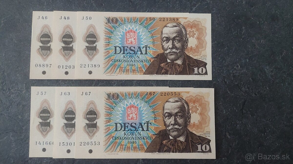 10 Kčs 1986, séria J (36 - 70)
