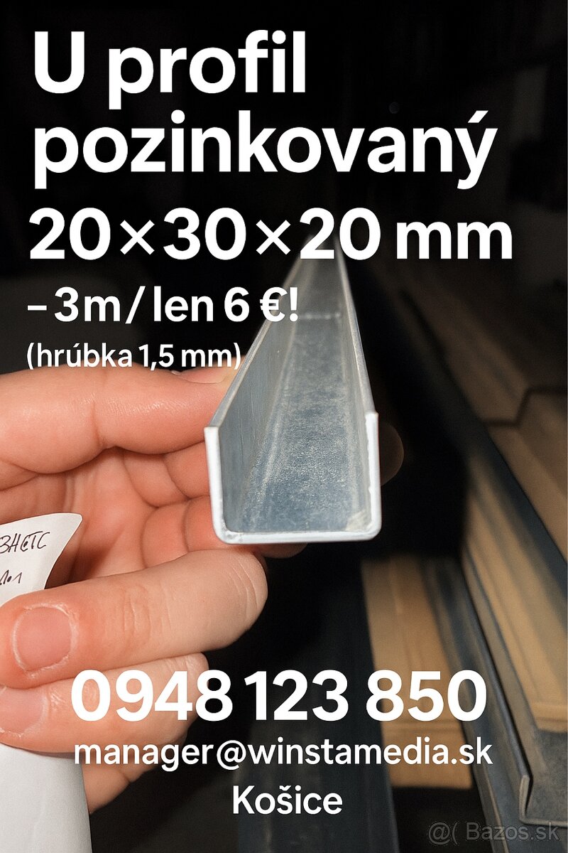 U profil pozinkovaný 20×30×20 mm – 3m / len 6 €