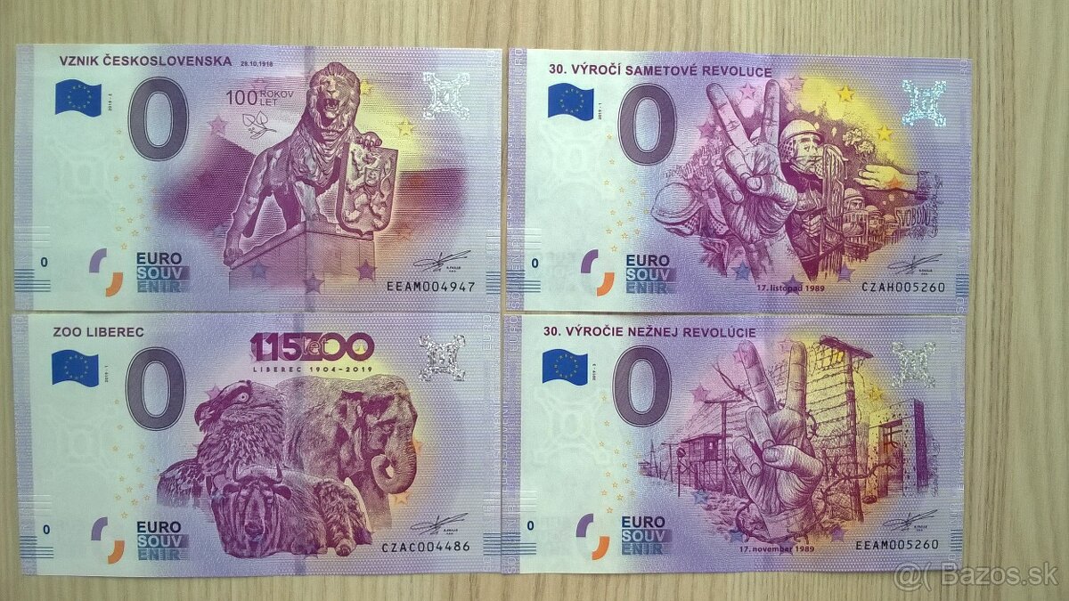0€ bankovky ZOO Liberec, nežná CZ+SK pár, vznik ČSR
