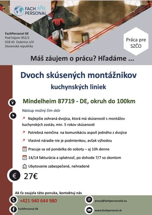 Skúsení montážnici kuchynských liniek v DE