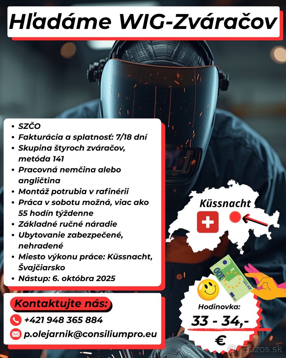 Ponuka pre WIG-zváračov na dlhodobejší projekt, Švajčiarsko.