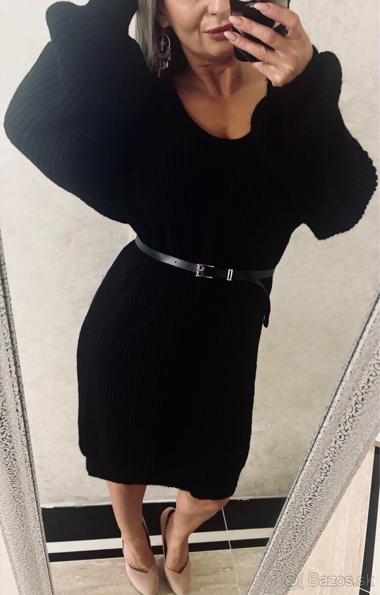 Damske pletene šaty s opaskom Mirella black