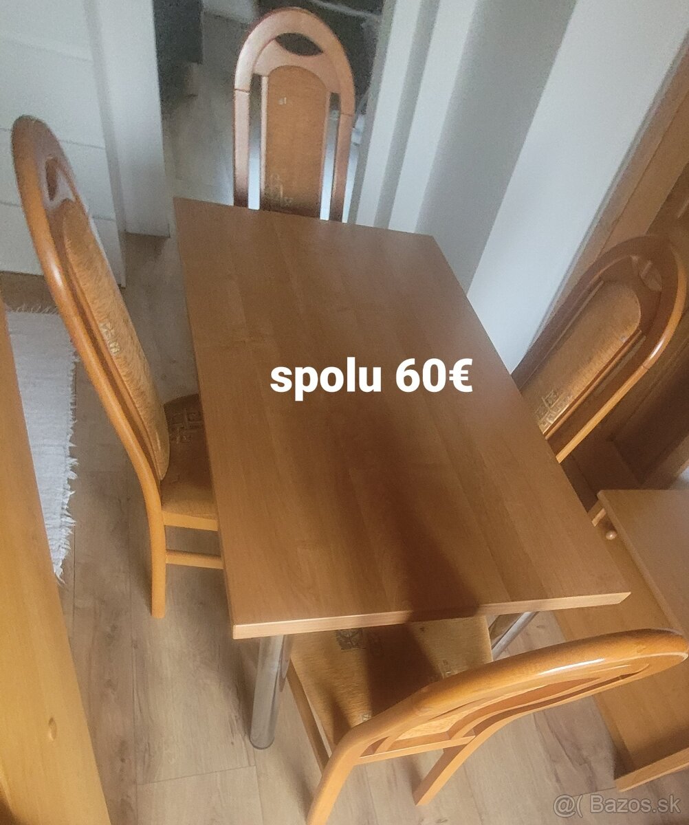 Predám používané stoličky 4 ks +stôl cena 60€
