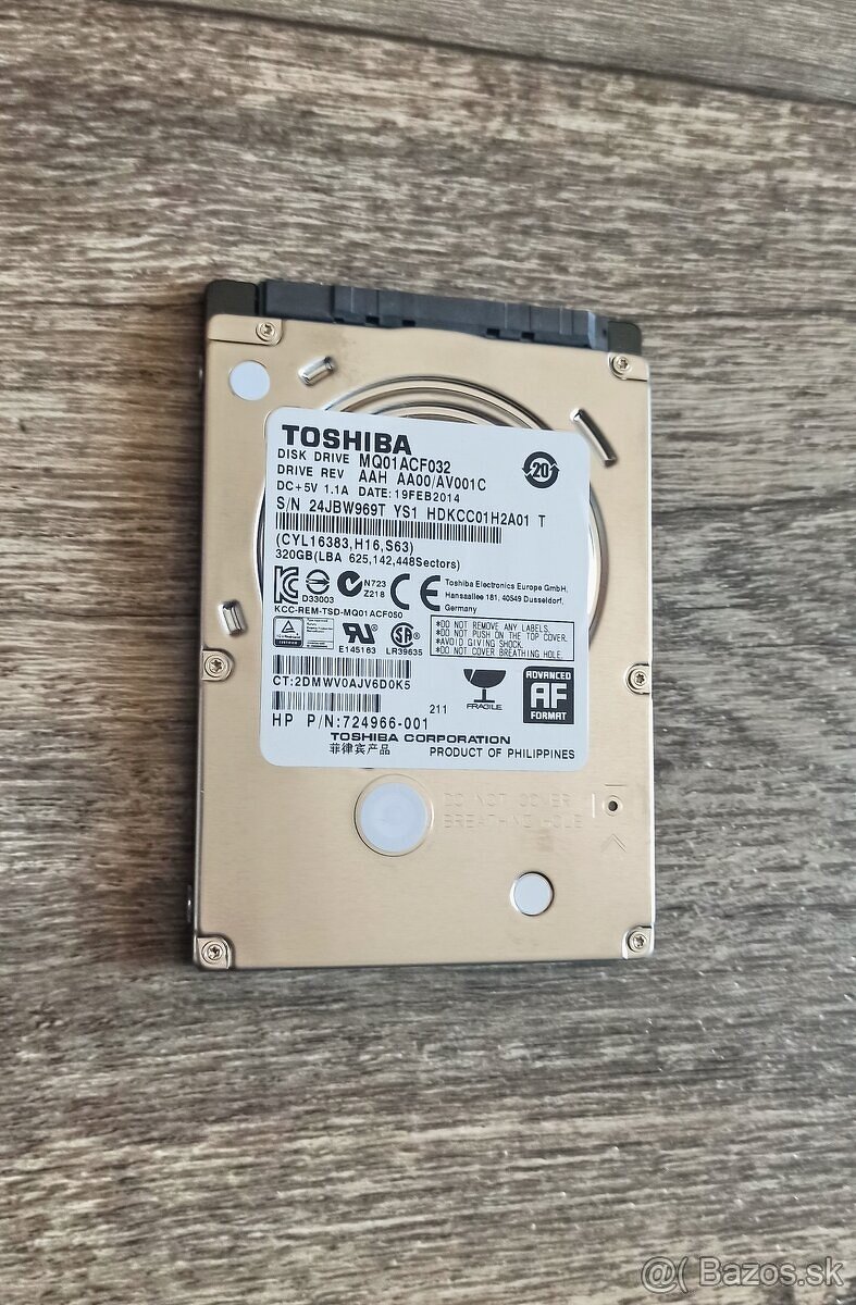 Toshiba 320GB SATA 2.5", 7200 otáčok / min.