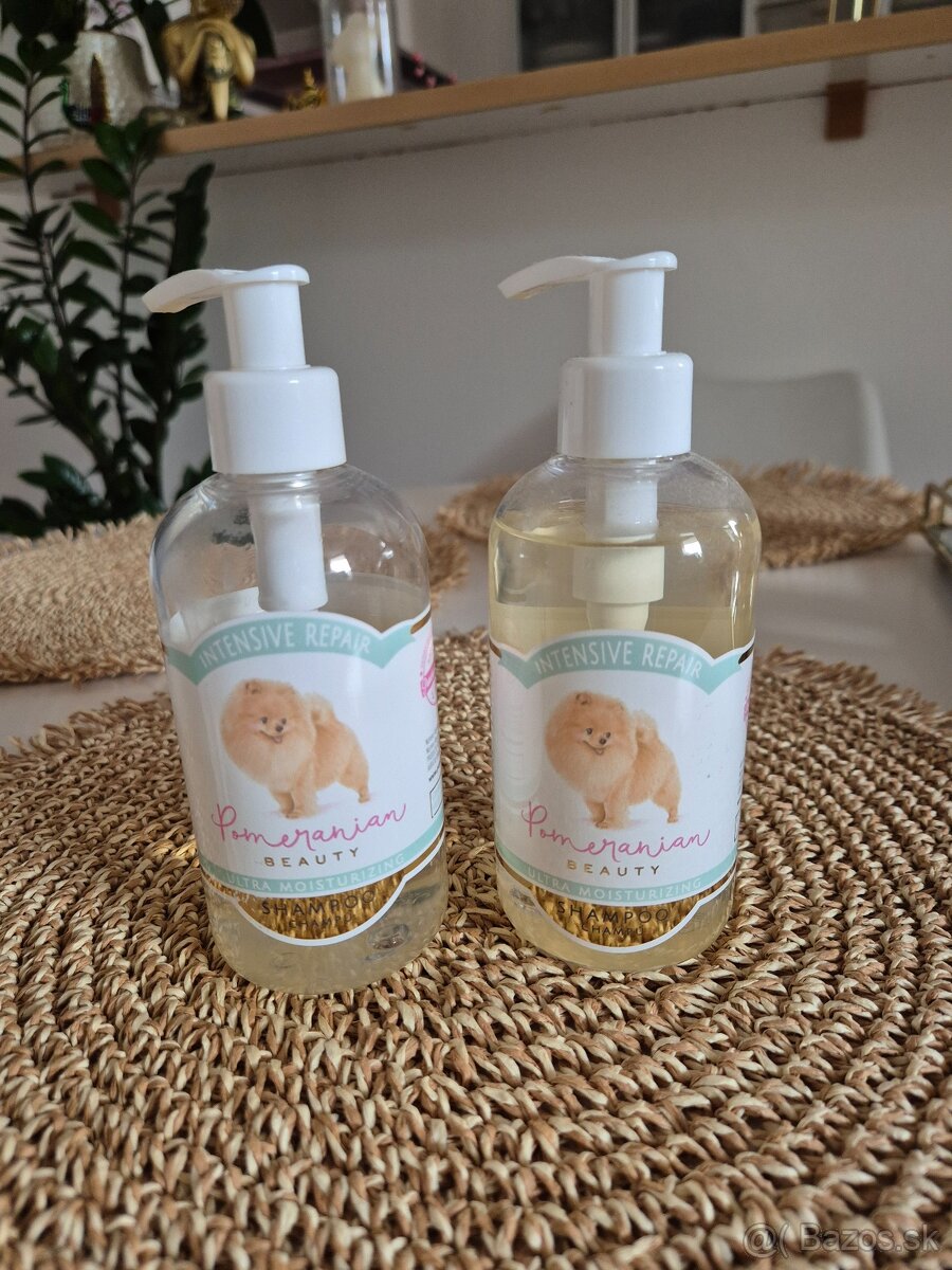 Šampón pomeranianbeauty jeden je nový a v druhom je 3/4