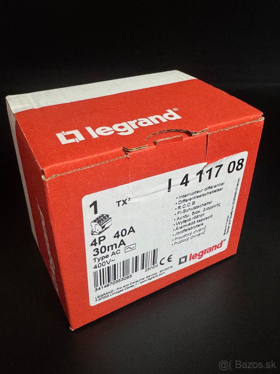 Prúdový chránič TX3 - 40A/4P/30mA, Typ AC - 411708