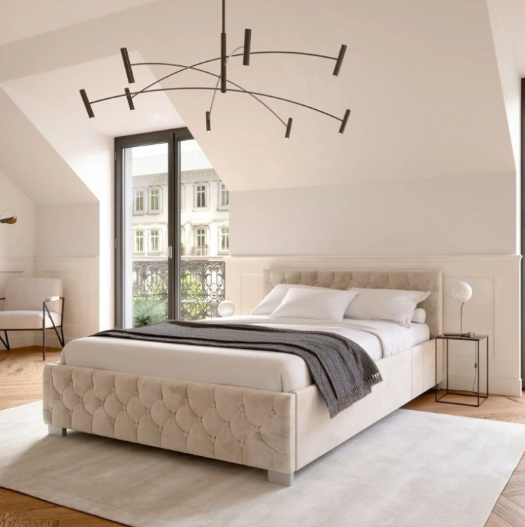 Čalúnená posteľ 180x200cm béžová s LED - výklopný rošt