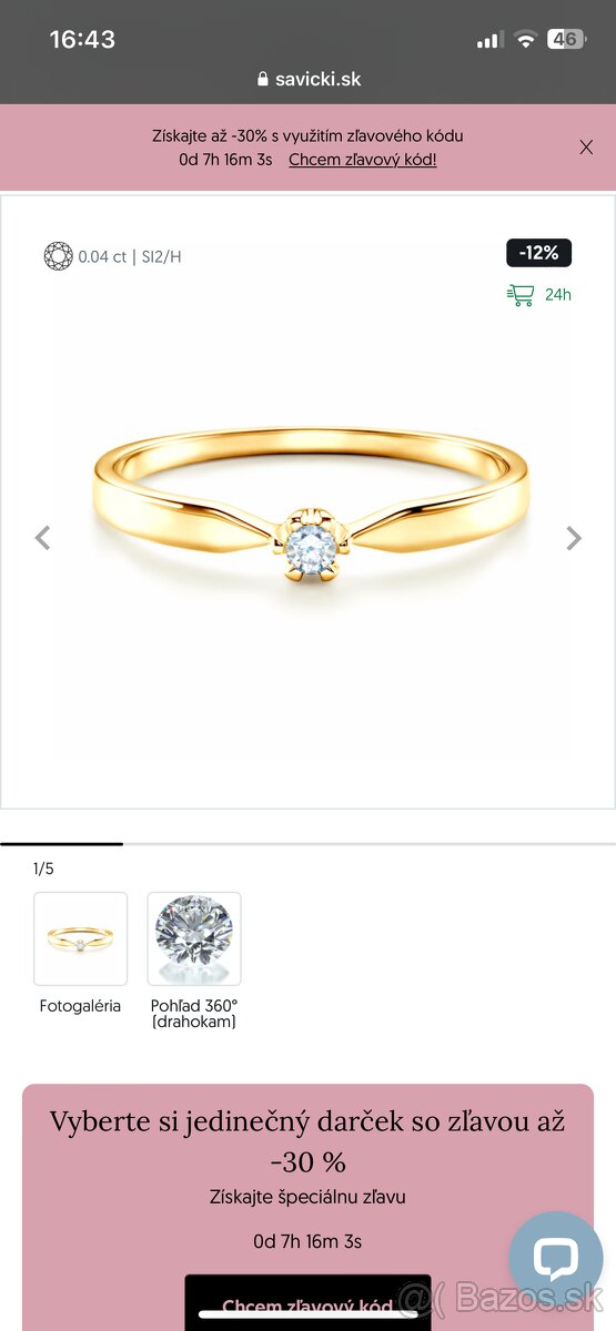 Zlatý prsteň s diamantom